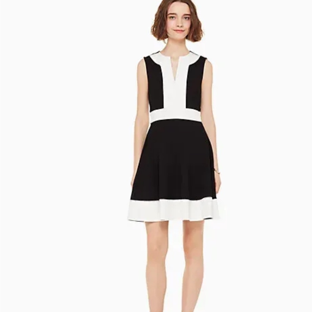Kate Spade Fitted Black and White Contrast Panel Pointe Dress